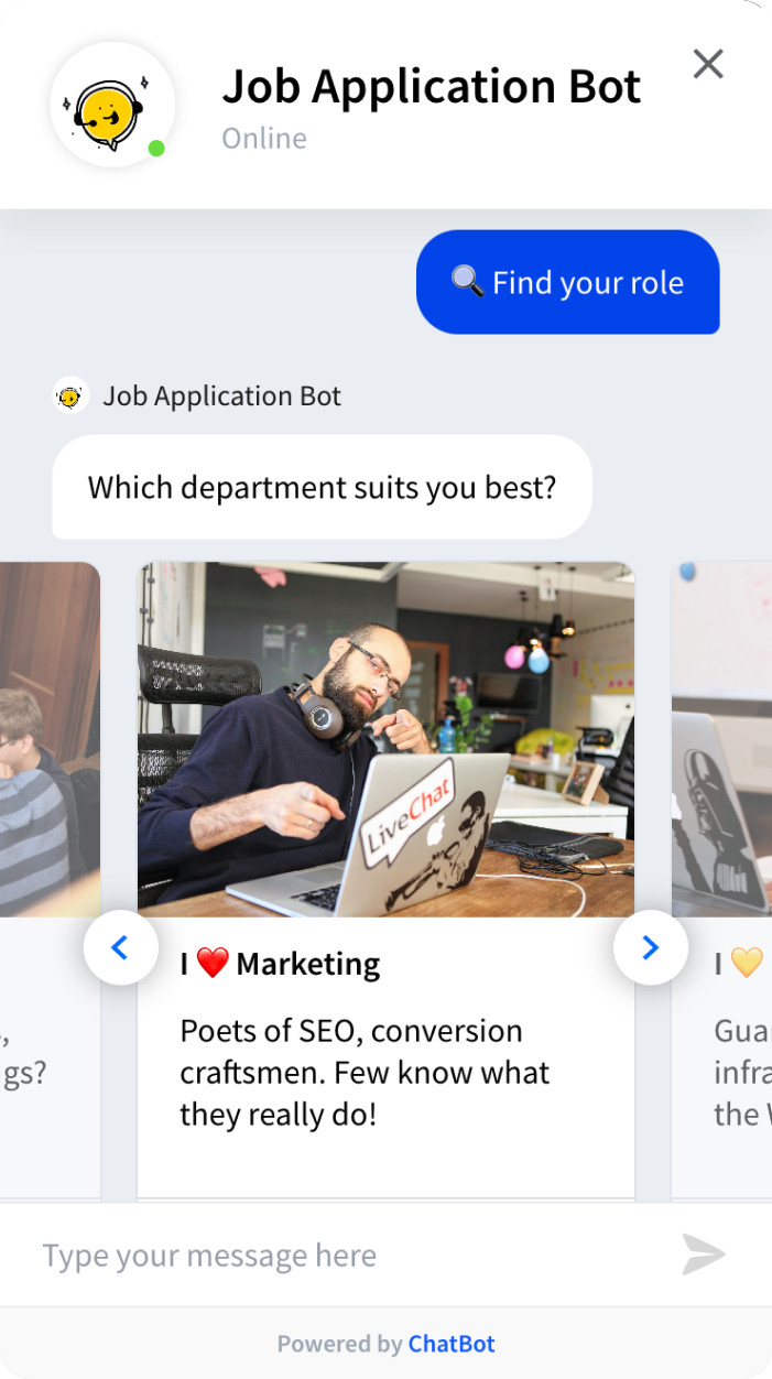 Job Application Template - ready-tu-use ChatBot.com template widget