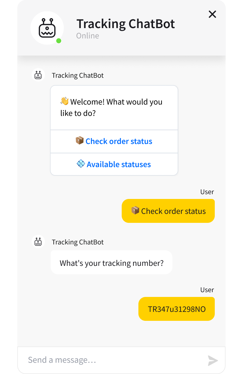 Package Tracking Template - ready-tu-use ChatBot.com template widget
