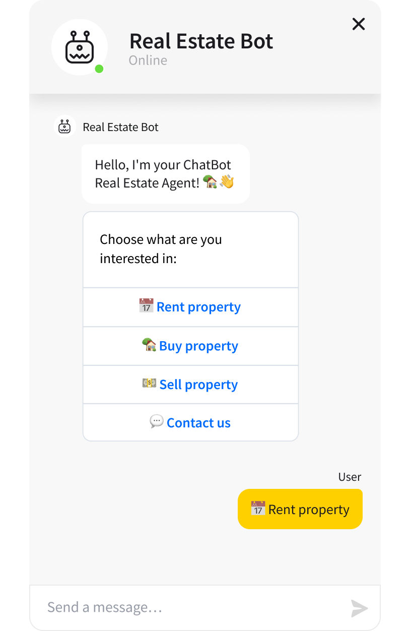 Real Estate Template - ready-tu-use ChatBot.com template widget