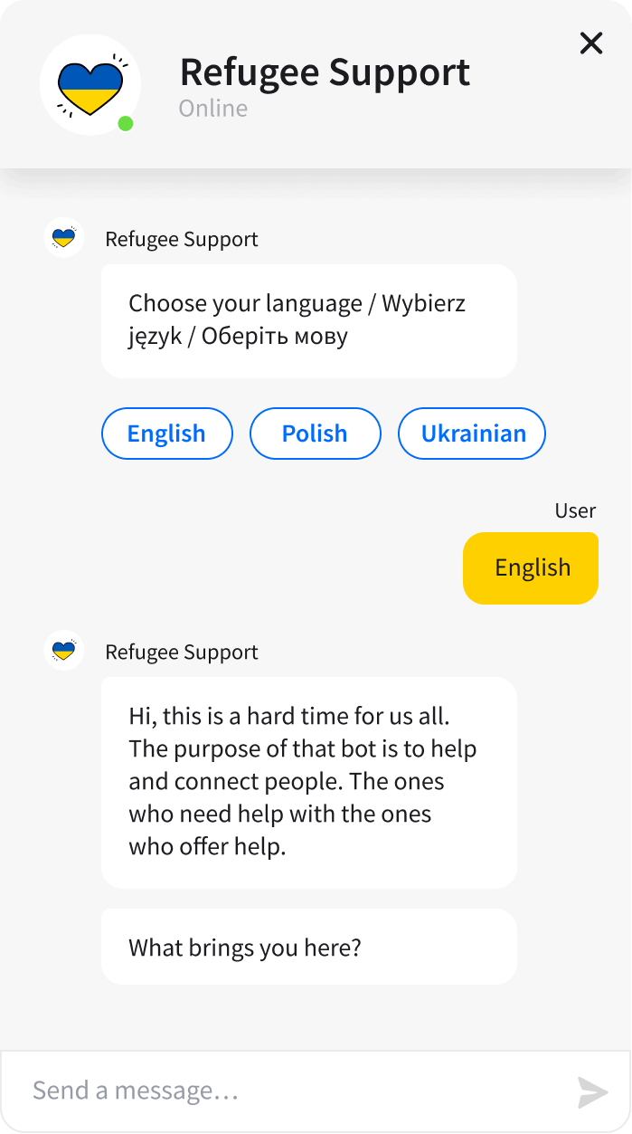 Refugee Support Template - ready-tu-use ChatBot.com template widget