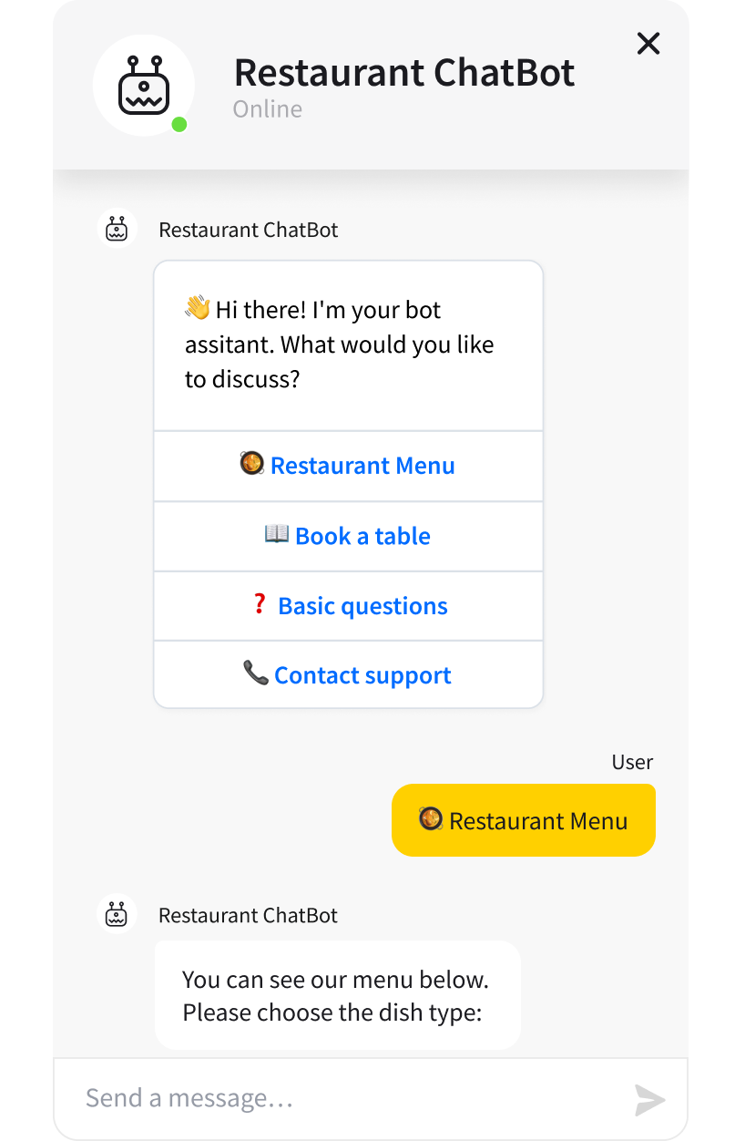 Restaurant Template - ready-tu-use ChatBot.com template widget