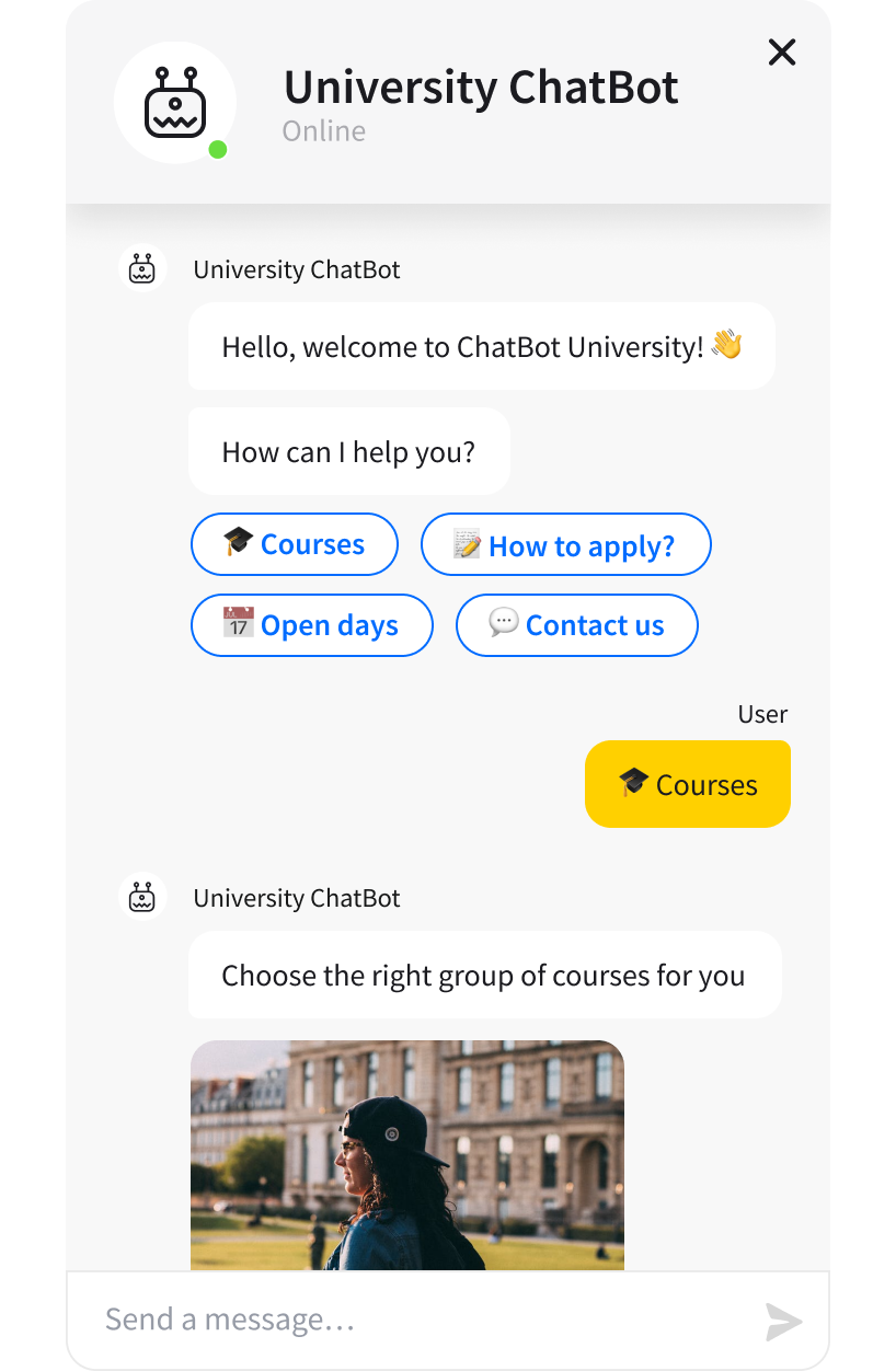 University Template - ready-tu-use ChatBot.com template widget