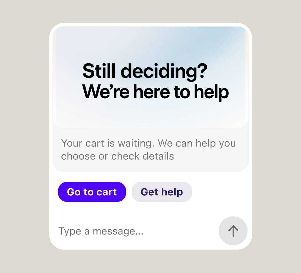 A widget campaign opening with a cart reminder inside the chat window