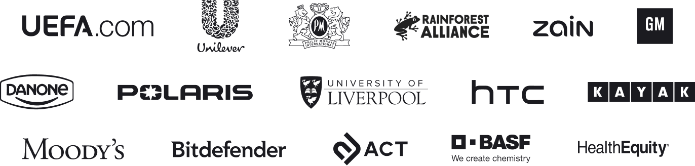 Logos of ChatBot.com software customers, including Unilever, UEFA, BASF, Danone and more.