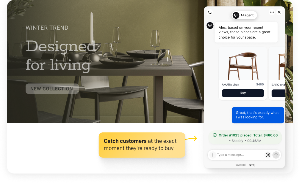 ChatBot.com AI agent recommending products and recovering abandoned carts to drive sales conversions.