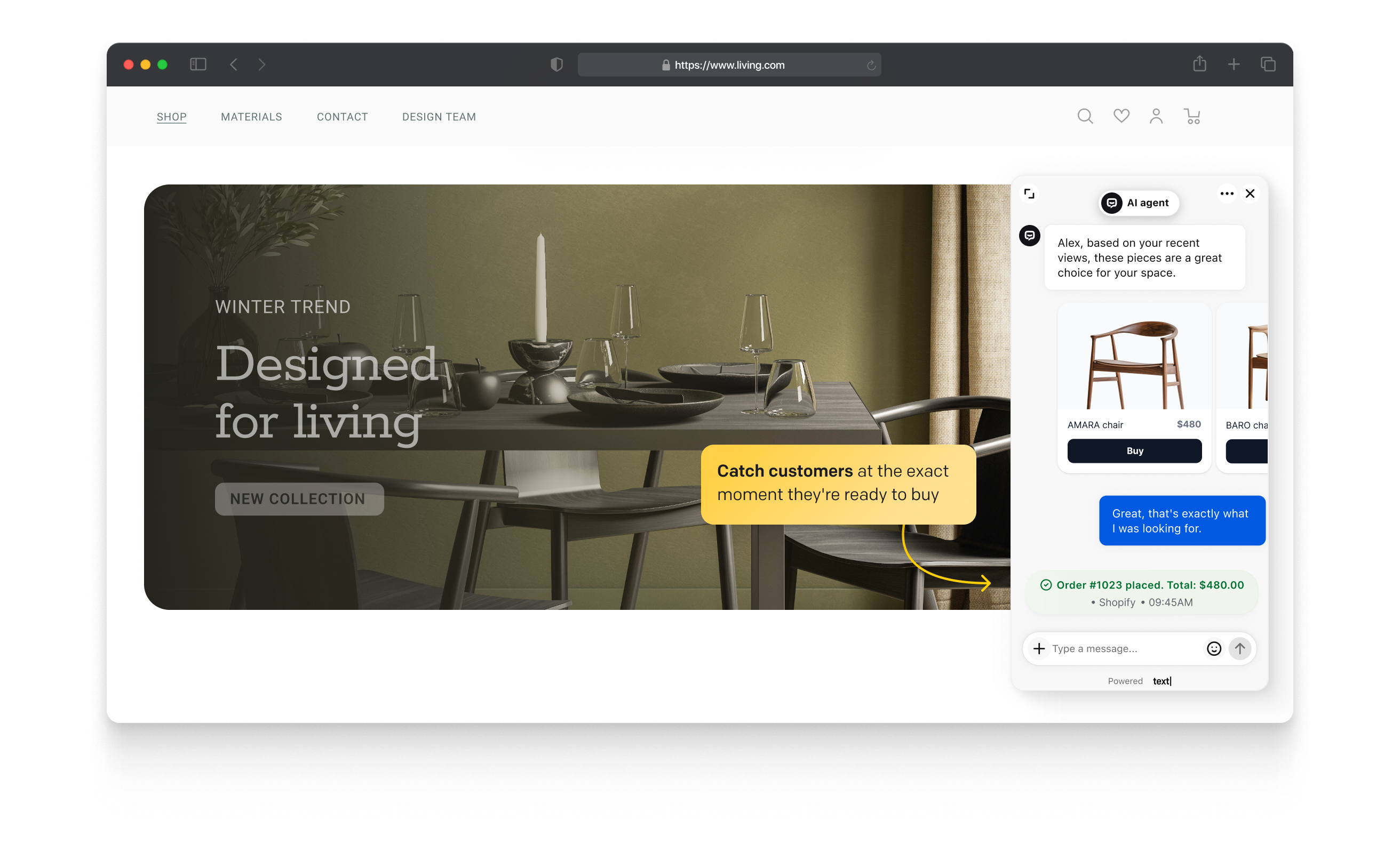 ChatBot.com AI agent recommending products and recovering abandoned carts to drive sales conversions.