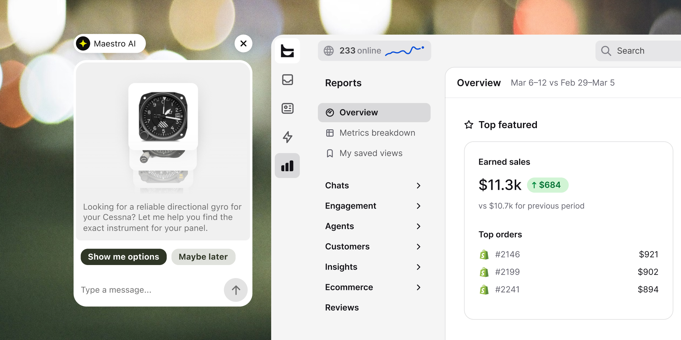 An AI agent inside a website chat widget comparing product cards for a shopper and reading buying signals to guide the sale